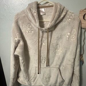No Boundaries Plush Hooded Mushroom design Pullover in Light Taupe